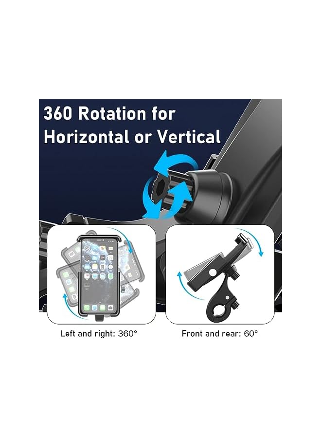 Green Tiger Bike Phone Holder, Adjustable Motorcycle Phone Holder Mount with 360° Rotation for Motorbike/Bicycle Handlebar Clamp and Rearview Mirror Bracket Fits 4.5-6.8 Inches iPhone/Smartphones - Image 4