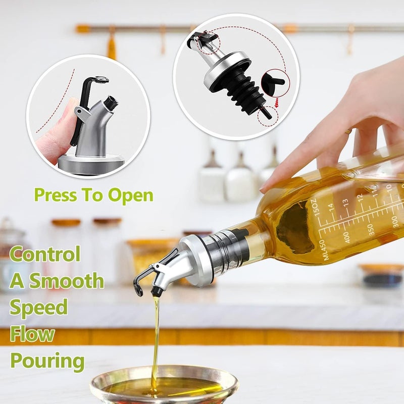 Showvigor Oil Bottle, 2 Pack of 500 ml Vinegar and Oil Dispenser Set with Funnel, Anti-fouling Cover, Label, Olive Oil Bottle Container with Clear Scale, Glass Bottle for Kitchen and BBQ - Image 2