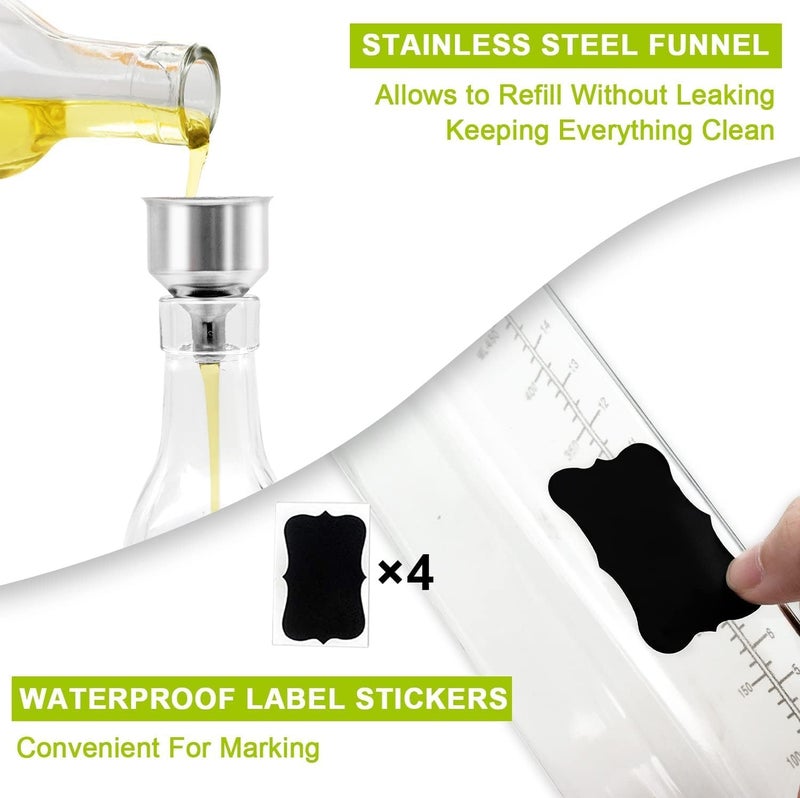 Showvigor Oil Bottle, 2 Pack of 500 ml Vinegar and Oil Dispenser Set with Funnel, Anti-fouling Cover, Label, Olive Oil Bottle Container with Clear Scale, Glass Bottle for Kitchen and BBQ - Image 5