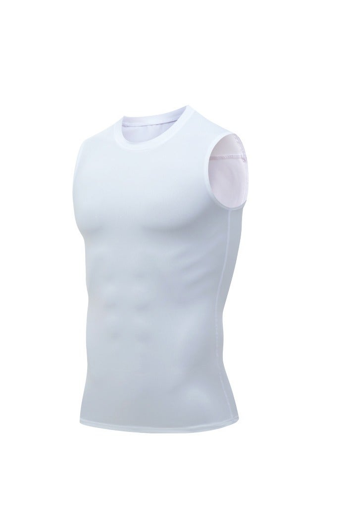 Men's Basketball Tights, American-Style Training Tank Top, Quick-Drying, Breathable, Stretch Waistcoat (White) - Image 1