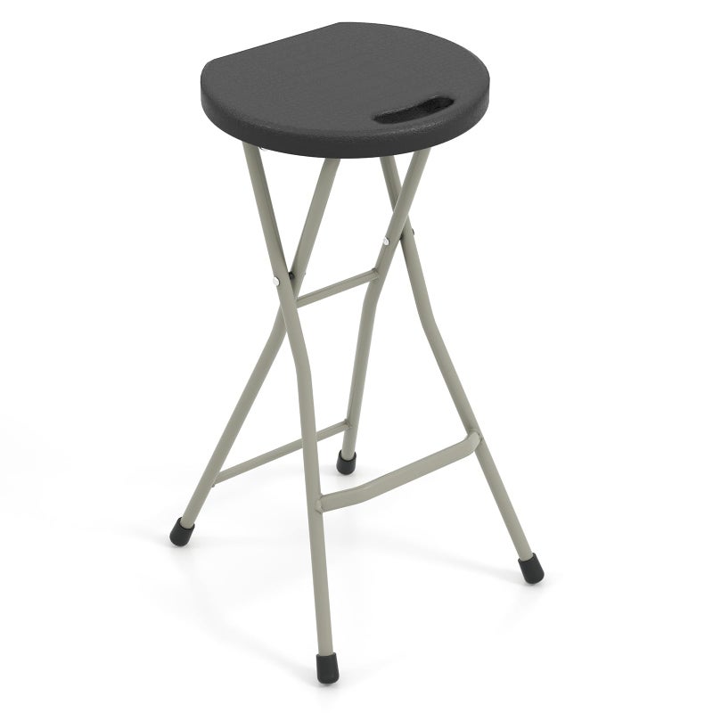 GYMAX Folding Stool, 28in Portable Collapsible Bar Stool with Handle & Steel Frame, 330lbs Sturdy Foldable Lightweight Metal Chair for Outdoor/Indoor Kitchen Home Bar, Assembly Free (Set of 1, 28inch) - Image 1