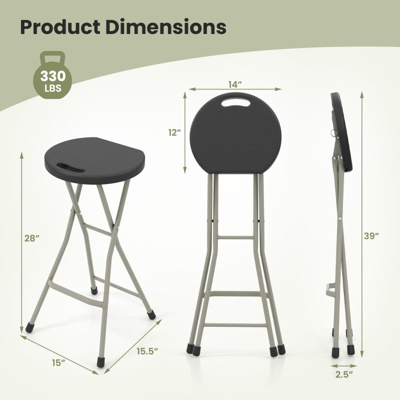 GYMAX Folding Stool, 28in Portable Collapsible Bar Stool with Handle & Steel Frame, 330lbs Sturdy Foldable Lightweight Metal Chair for Outdoor/Indoor Kitchen Home Bar, Assembly Free (Set of 1, 28inch) - Image 5