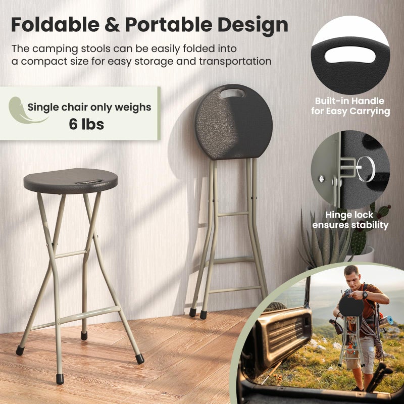 GYMAX Folding Stool, 28in Portable Collapsible Bar Stool with Handle & Steel Frame, 330lbs Sturdy Foldable Lightweight Metal Chair for Outdoor/Indoor Kitchen Home Bar, Assembly Free (Set of 1, 28inch) - Image 3