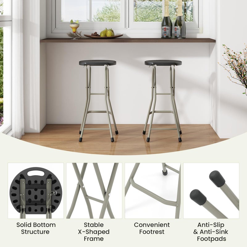 GYMAX Folding Stool, 28in Portable Collapsible Bar Stool with Handle & Steel Frame, 330lbs Sturdy Foldable Lightweight Metal Chair for Outdoor/Indoor Kitchen Home Bar, Assembly Free (Set of 1, 28inch) - Image 2