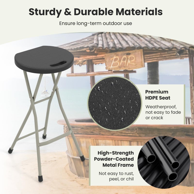 GYMAX Folding Stool, 28in Portable Collapsible Bar Stool with Handle & Steel Frame, 330lbs Sturdy Foldable Lightweight Metal Chair for Outdoor/Indoor Kitchen Home Bar, Assembly Free (Set of 1, 28inch) - Image 4