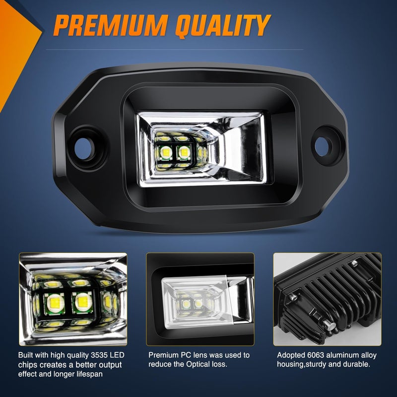 Nilight 2 PCS 20W Flush Mount LED Pods Flood Beam Work Light Offroad Fog Reverse Backup Driving Lights for Bumper Truck ATV UTV SUV Boat - Image 3