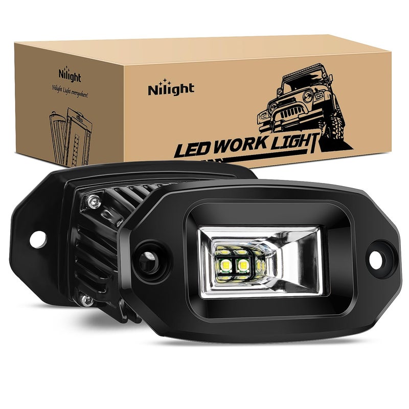 Nilight 2 PCS 20W Flush Mount LED Pods Flood Beam Work Light Offroad Fog Reverse Backup Driving Lights for Bumper Truck ATV UTV SUV Boat - Image 1
