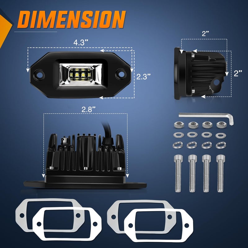 Nilight 2 PCS 20W Flush Mount LED Pods Flood Beam Work Light Offroad Fog Reverse Backup Driving Lights for Bumper Truck ATV UTV SUV Boat - Image 2