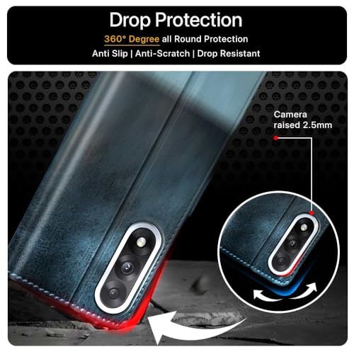 FLIPPED Vegan Leather Flip Case Back Cover for 1+ OnePlus Nord 5 (Flexible, Shock Proof | Hand Stitched Leather Finish | Card Pockets Wallet & Stand (Blue with Aquamarine) - Image 5