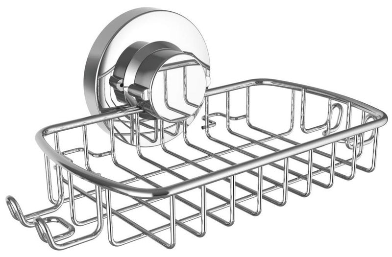 Soap Dish for Shower Suction Cup Powerful Vacuum System Rustproof 304 Stainless Steel Basket Sponges Holder with Razor Hooks for Bathroom or Kitchen Soap Holder Silver