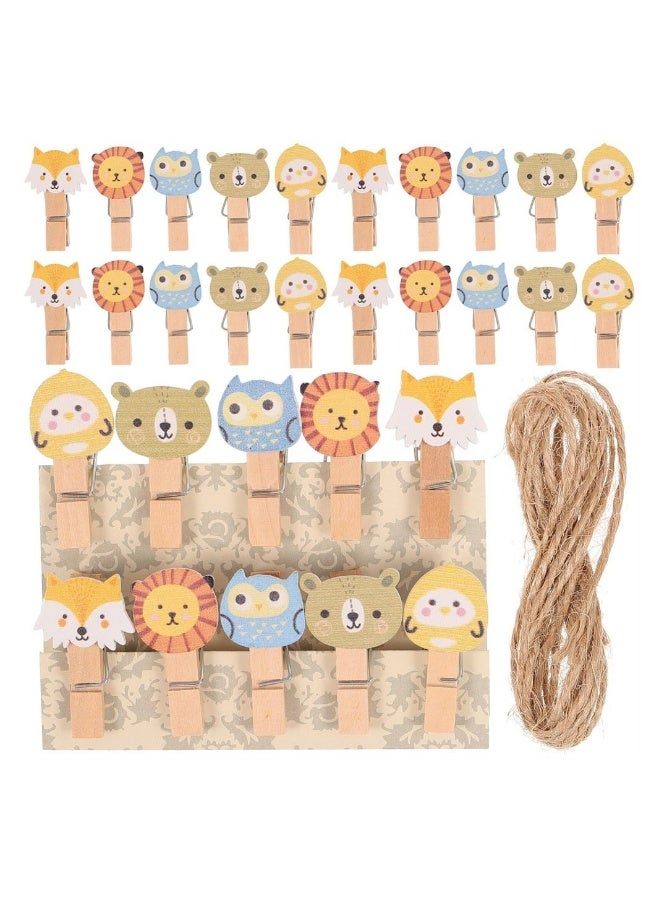 Generic 100PCS Mini Wood Clips with Twine, Forest Animals Wooden Photo Clips Small Clothes Pin Tiny Wood Clip for Crafts, Mini Diy Pins for Hanging Picture Display Artwork Decoration - Image 1