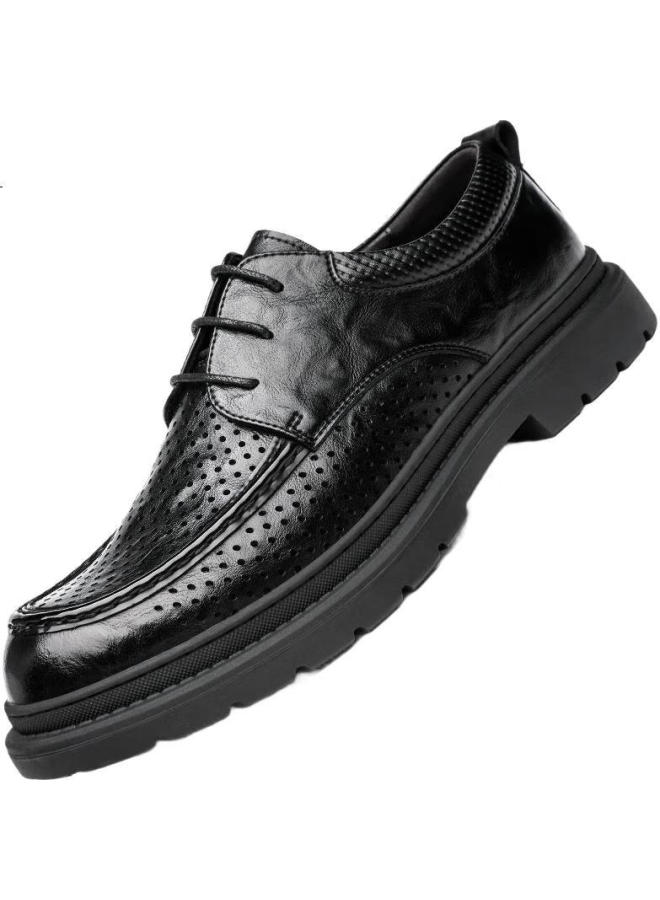 Cartelo Men'S Handmade Leather Shoes Breathable Hollow Business Casual Shoes Men'S 9804 Black Size 39 - Image 3
