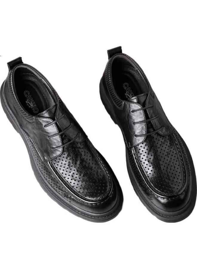 Cartelo Men'S Handmade Leather Shoes Breathable Hollow Business Casual Shoes Men'S 9804 Black Size 39 - Image 1