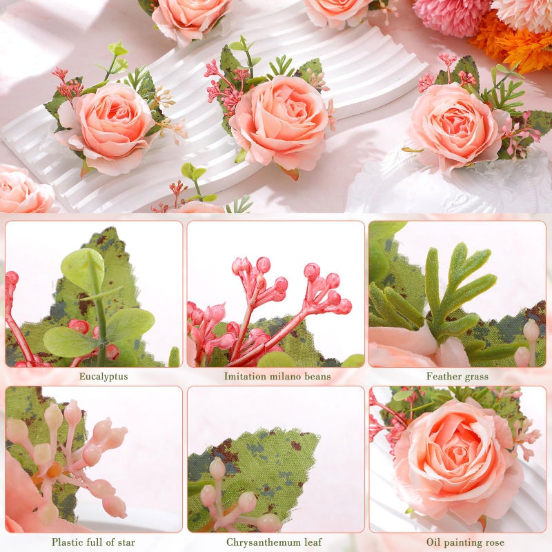 Sherr Wedding Rose Wrist Corsage Wristlet Band For Bridal Bridesmaid Women Flowers Bracelets Decor Wedding Artificial Flowers For Party Prom Homecoming(Pink 24 Pcs) - Image 5