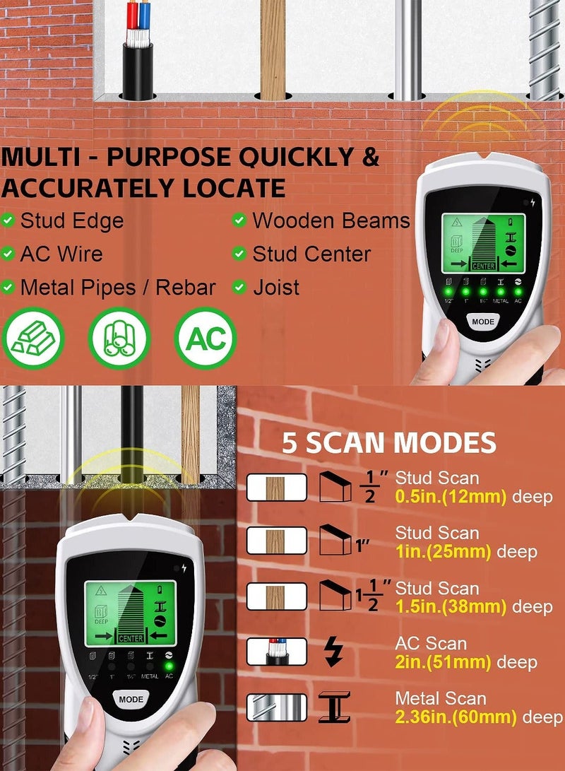 Stud Finder Wall Scanner, 2023 Upgrade 9 in 1 Stud Detector Wire Detector for Wall, Dienmern Cable Detector for Walls Scanner, with LCD Display for Stud AC Wire Cable Metal Wood Pipe Joist - Image 2