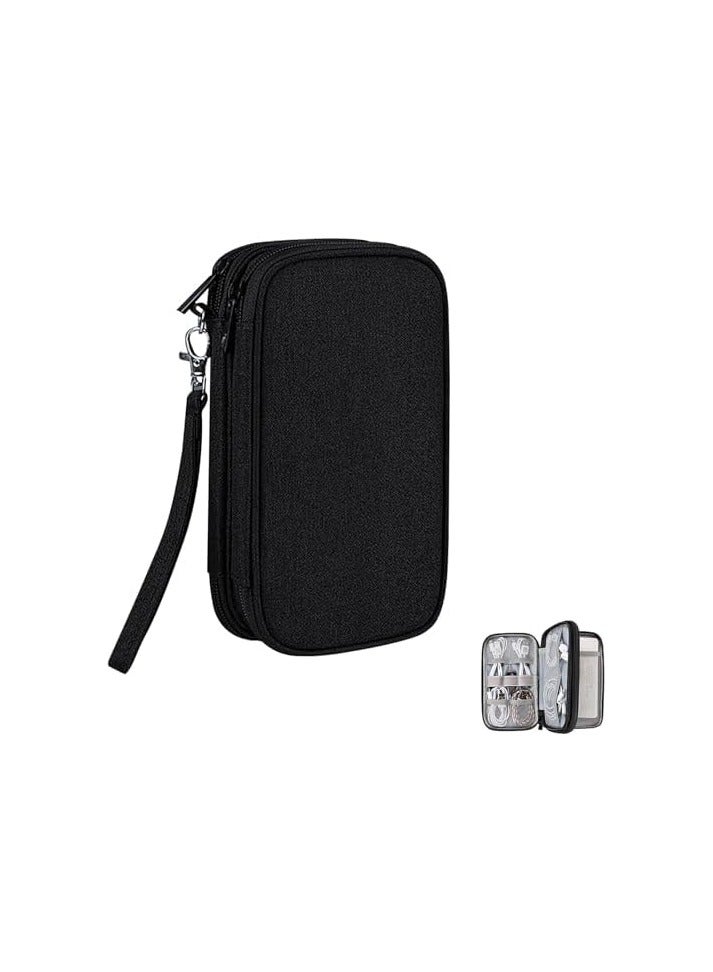 Ogetok Electronics Travel Cord Organizer Bag, Double Layers Travel Cable Storage Carry Case, Water Resistant Small Tech Accessories Pouch for Charger, Power Bank, Mouse, Earphone, SD Card (Black) - Image 1