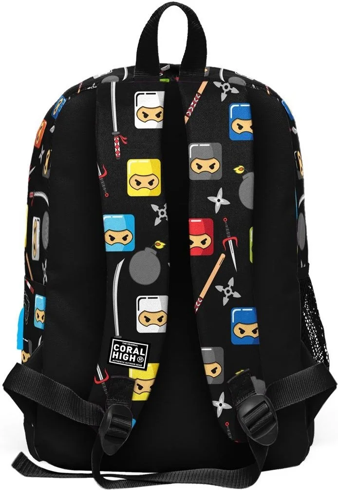 كورال هاي Kids Black Ninja Patterned USB 2-Piece School Bag Set SET0223285