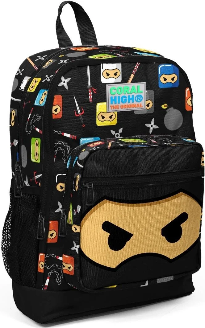 كورال هاي Kids Black Ninja Patterned USB 2-Piece School Bag Set SET0223285