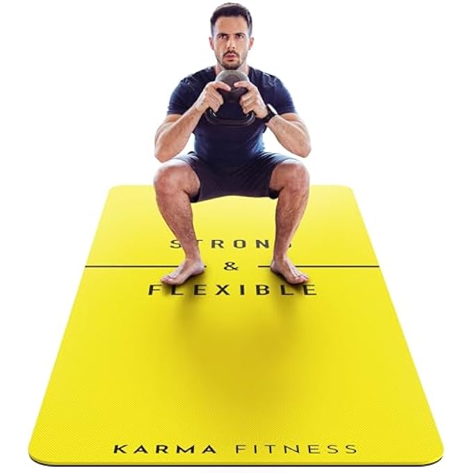 Karma حصيرة تمارين كبيرة - حصيرة يوغا عريضة وسميكة إضافية (183 سم × 80 سم × 10 مم)، حصيرة لياقة بدنية من TPE مع أحزمة حمل مجانية، مثالية لتمارين HIIT المنزلية والبيلاتس - 'قوية ومرنة'… - Image 1