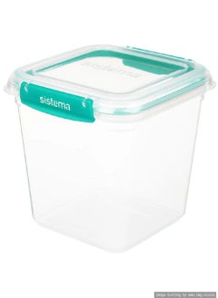 sistema Sistema 2.2 Liter Klip It Plus square stackable food storage box, comes with easy locking clip, leak proof, BPA Free. Minty Teal  - Image 2