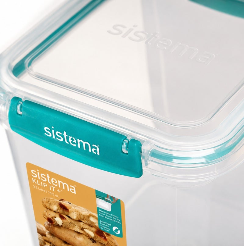 Sistema KLIP IT Plus Square Food Storage Container 2.2L Minty Teal, BPA Free Airtight Kitchen Storage Container for Pantry, Baking Ingredients, Dry Foods & Food Storage, Made in New Zealand - Image 5