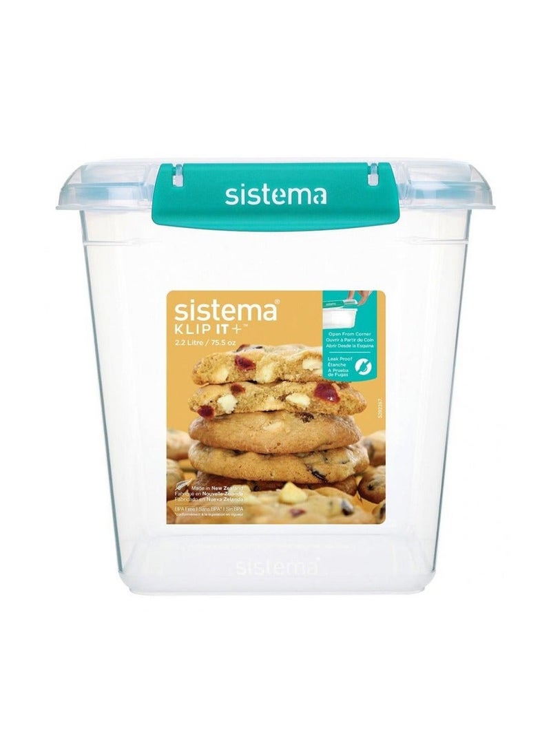 Sistema KLIP IT Plus Square Food Storage Container 2.2L Minty Teal, BPA Free Airtight Kitchen Storage Container for Pantry, Baking Ingredients, Dry Foods & Food Storage, Made in New Zealand - Image 4