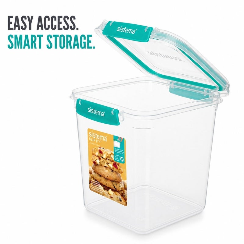 Sistema KLIP IT Plus Square Food Storage Container 2.2L Minty Teal, BPA Free Airtight Kitchen Storage Container for Pantry, Baking Ingredients, Dry Foods & Food Storage, Made in New Zealand - Image 4