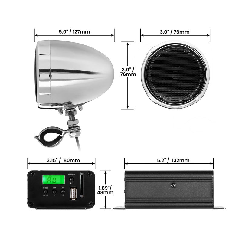 BOSS Audio Systems MC520B 3 Inch Motorcycle Speakers and Amplifier Stereo Sound System - Bluetooth  Weatherproof Full Range Speakers  2 Channel Amplifier  Wireless Remote  Use With ATV UTV - Image 5