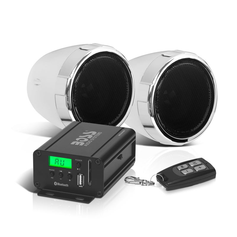 BOSS Audio Systems MC520B 3 Inch Motorcycle Speakers and Amplifier Stereo Sound System - Bluetooth  Weatherproof Full Range Speakers  2 Channel Amplifier  Wireless Remote  Use With ATV UTV - Image 1
