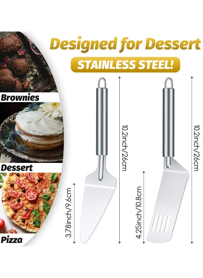 2 Pieces Pie Server Set Stainless Steel Pie Spatula Serrated Cake Cutter Slicer Cake Knife Gadgets With Comfortable Handle, For Cutting And Serving Desserts Brownies Pizza And Lasagna - Image 2