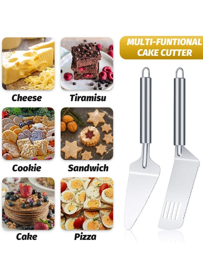 2 Pieces Pie Server Set Stainless Steel Pie Spatula Serrated Cake Cutter Slicer Cake Knife Gadgets With Comfortable Handle, For Cutting And Serving Desserts Brownies Pizza And Lasagna - Image 5