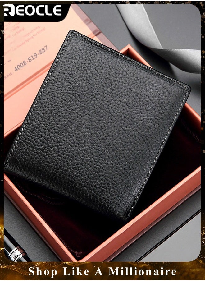 REOCLE - Men's Leather Wallets with Large Capacity & Multiple Card Slots & Multi-functional Zip Coin Pocket & Simple Appearance & Retro Business Style - Image 1