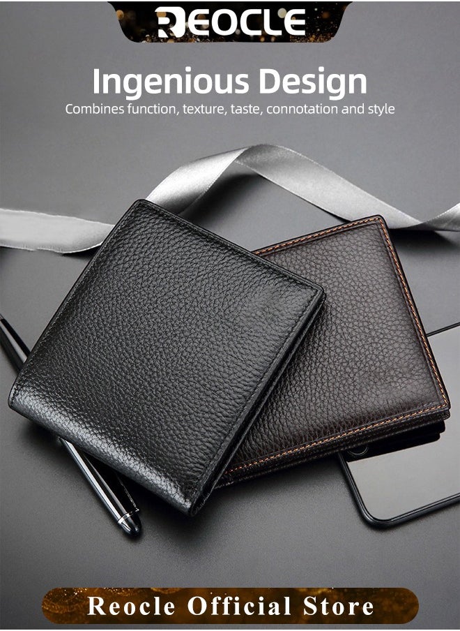 REOCLE - Men's Leather Wallets with Large Capacity & Multiple Card Slots & Multi-functional Zip Coin Pocket & Simple Appearance & Retro Business Style - Image 1