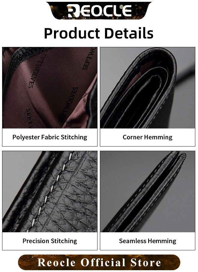 REOCLE - Men's Leather Wallets with Large Capacity & Multiple Card Slots & Multi-functional Zip Coin Pocket & Simple Appearance & Retro Business Style - Image 1