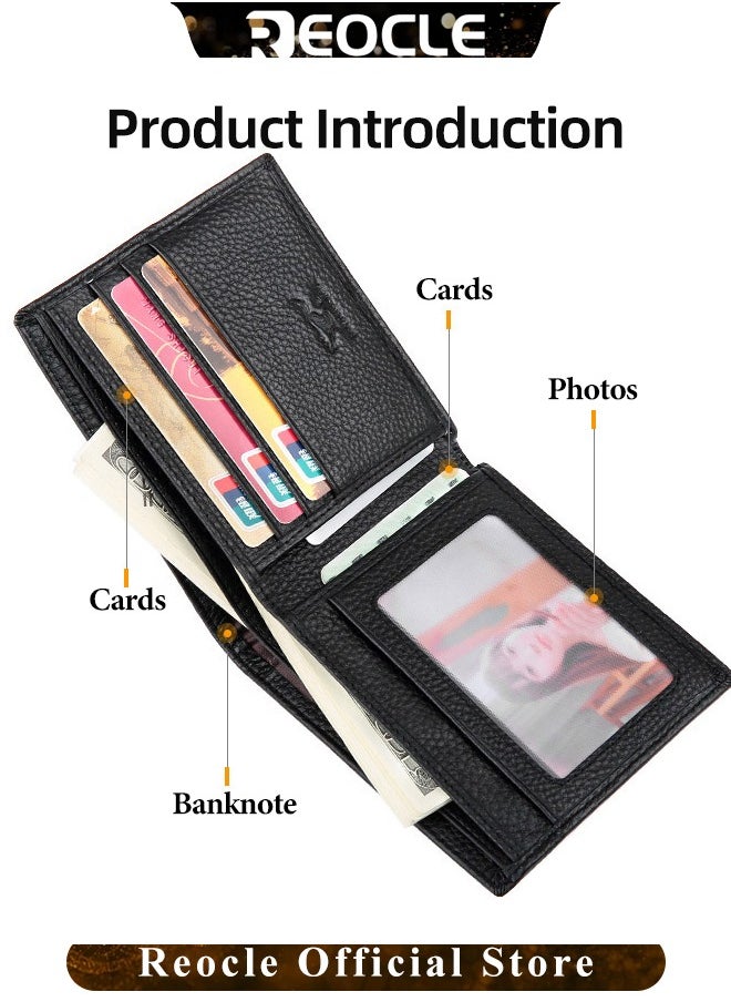 REOCLE - Men's Leather Wallets with Large Capacity & Multiple Card Slots & Multi-functional Zip Coin Pocket & Simple Appearance & Retro Business Style - Image 1