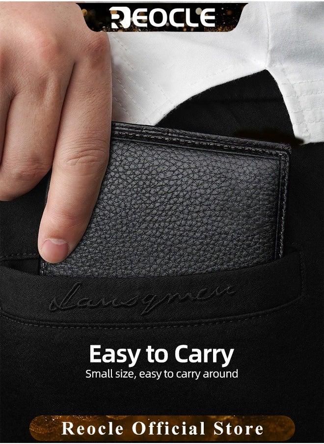 REOCLE - Men's Leather Wallets with Large Capacity & Multiple Card Slots & Multi-functional Zip Coin Pocket & Simple Appearance & Retro Business Style - Image 1