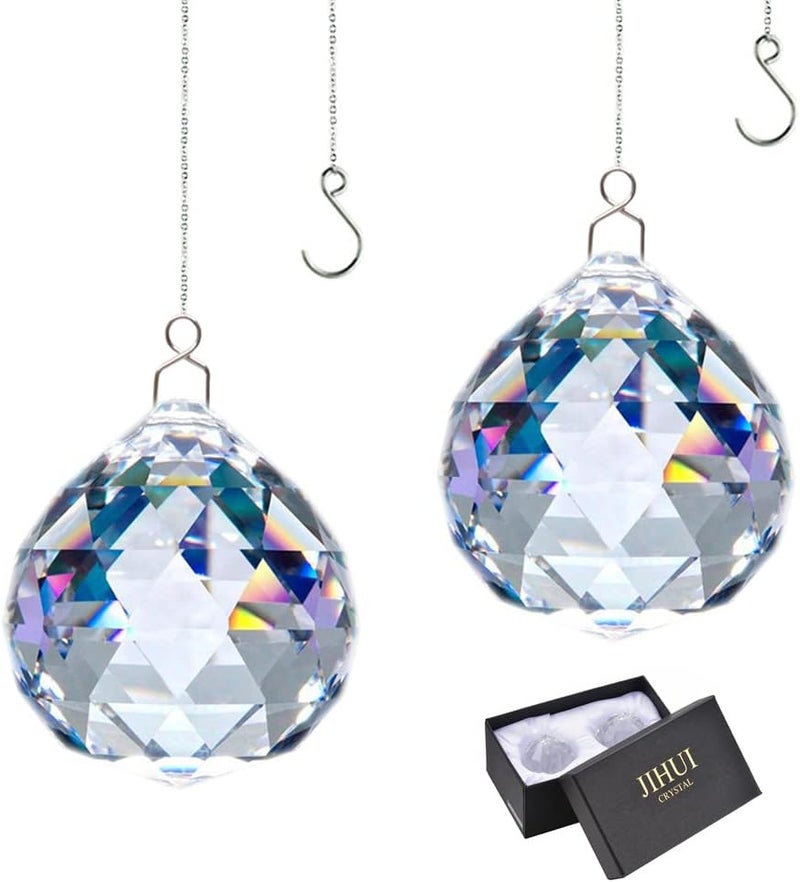 JIHUI Suncatcher Crystals Ball Prism Window Rainbow Maker with Chain for Easy Hanging 40 mm 2 Pack - Image 1