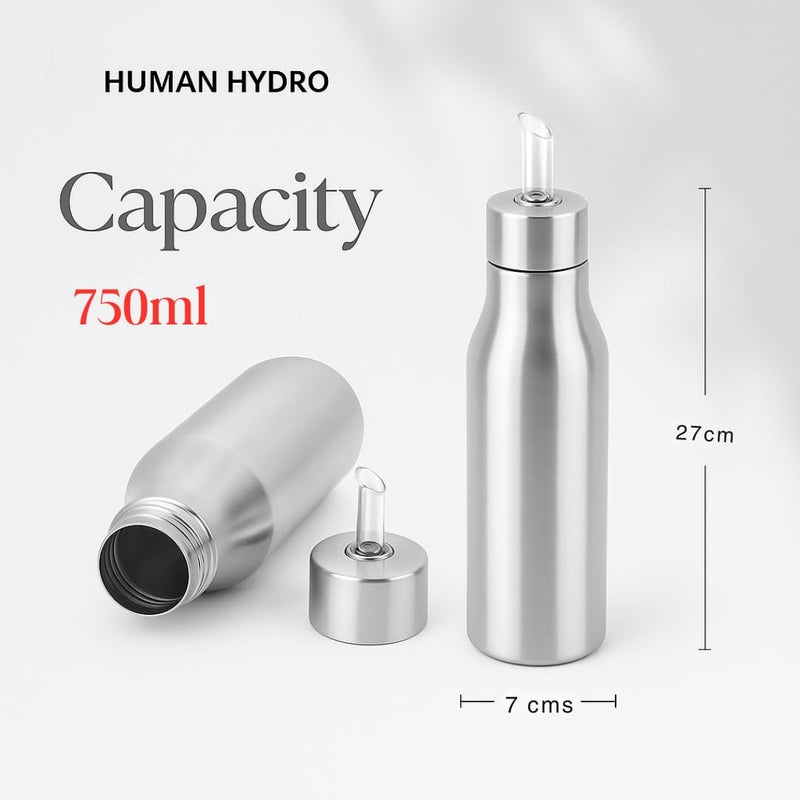 Human Hydro طقم زجاجات توزيع الزيت من الفولاذ المقاوم للصدأ - 750 مل لكل منها | مانعة للتسرب، صب بدون قطرات، مقاومة للصدأ، تخزين أنيق في المطبخ - Image 3