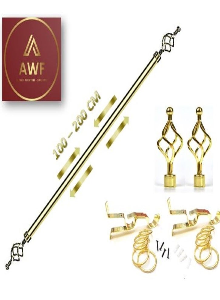 AL WADI FURNITURE Roman Pole Style Heavy Duty Luxury Extendable Curtain Rod, Metal Single Rod Finials Decorative End Window Treatment Rod Drapery Rod (GOLD, 110 – 200 cm)  - Image 1