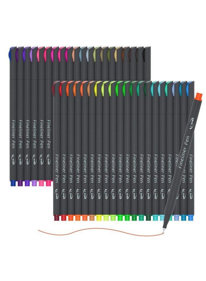Lineon K Journal Planner Colored Pens, Lineon 40 Colors Fineliner Pens With 6 Different Stencils, Perfect Set For Journal Planner Note Calendar Coloring Office School Art Supplies  - Image 1