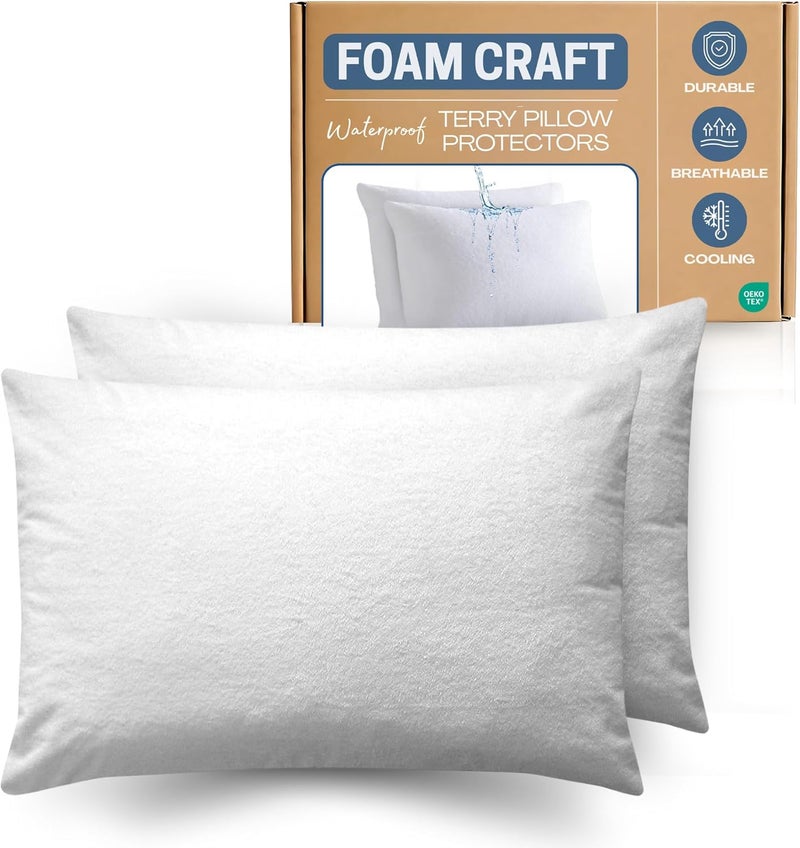 FOAM CRAFT Luxury Terry Waterproof Pillow Protectors - Pack of 2 (50 x 70cm) - Image 1