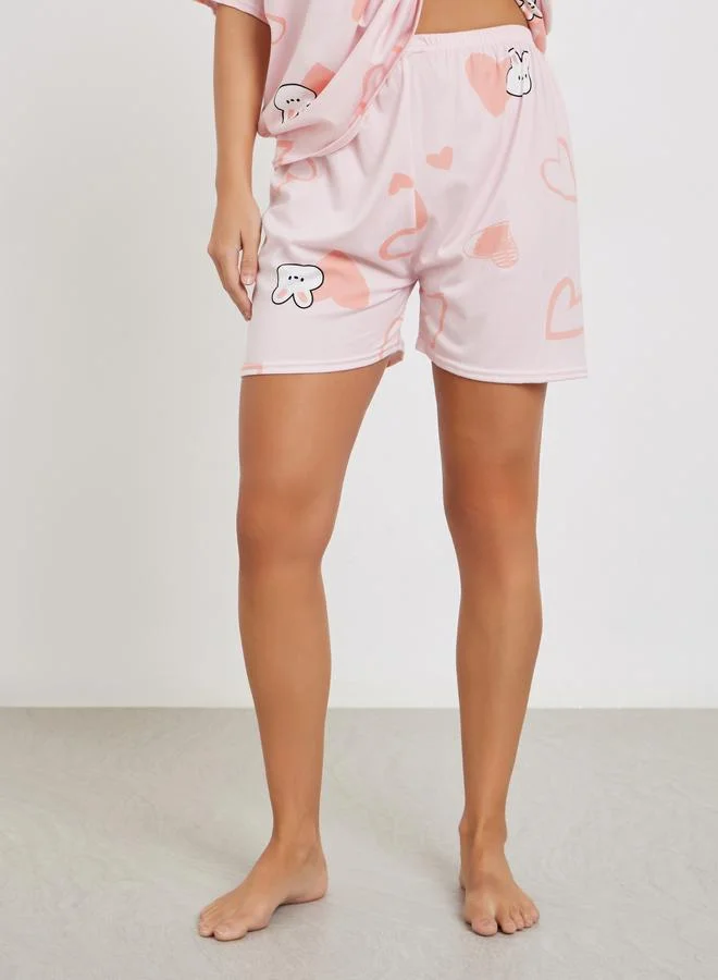 Styli  Rabbit Print Short Sleeve T-Shirt and Shorts Set for Women | Best Price UAE