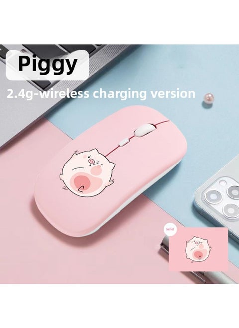 Wireless Mouse Bluetooth Mute Dual-mode Rechargeable Mouse Laptop Office Silent Unlimited Ip Tablet-Specifications:Piggy-wireless Charging Version [send The Same Mouse Pad] - Official Standard