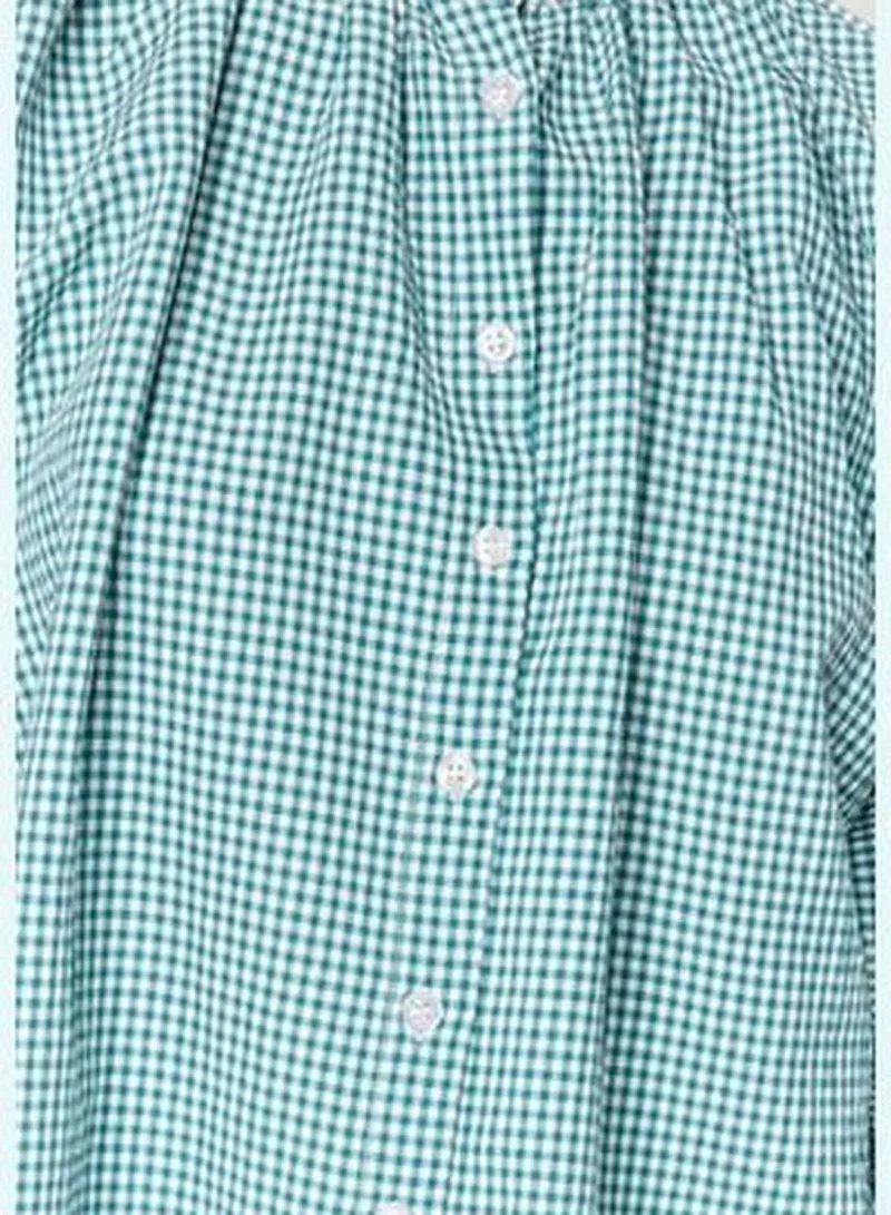trendyol Oil Green Regular Collar Woven Checkered Woven Shirt TWOAW21GO0114