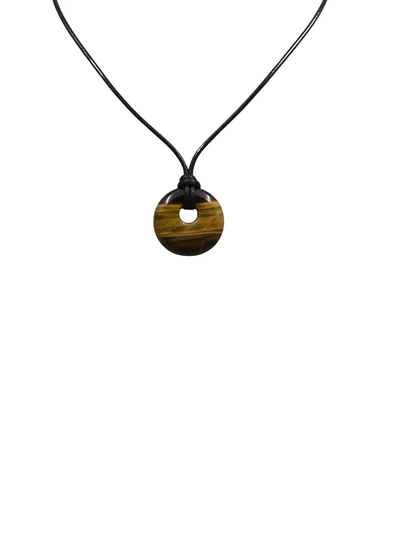 British Fossils Donut Pendant 6Mm Gold Tiger Eye Necklace