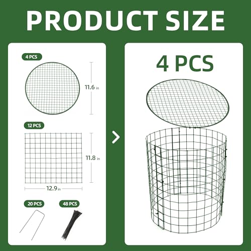 warmfarm 4 Sets of DIY Metal Plant Protectors from Deer, Garden Fencing Animal Barrier Size 11.8 * 12.9 inches, Mesh Plant Cage Chicken Wire Cloche for Plants with Stakes and Nylon Cables - Image 2