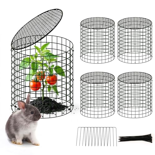 warmfarm 4 Sets of DIY Metal Plant Protectors from Deer, Garden Fencing Animal Barrier Size 11.8 * 12.9 inches, Mesh Plant Cage Chicken Wire Cloche for Plants with Stakes and Nylon Cables - Image 1