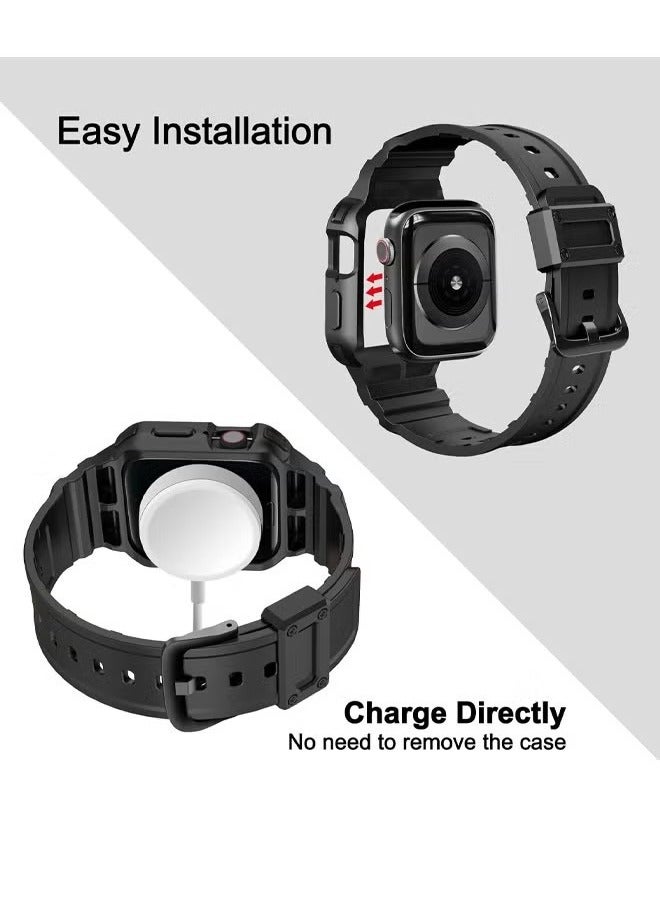 Smartwatch Bands Compatible with Apple Watch Band 44mm/45mm/42mm with Case, Replacement Shockproof Rugged Band Strap for iWatch SE2 SE Series 9/8/7 with Bumper Case Cover Black - Image 3