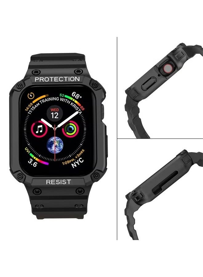 Smartwatch Bands Compatible with Apple Watch Band 44mm/45mm/42mm with Case, Replacement Shockproof Rugged Band Strap for iWatch SE2 SE Series 9/8/7 with Bumper Case Cover Black - Image 4