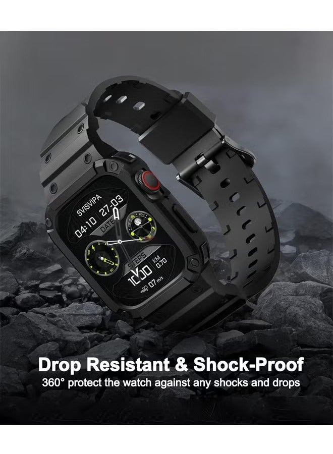 Smartwatch Bands Compatible with Apple Watch Band 44mm/45mm/42mm with Case, Replacement Shockproof Rugged Band Strap for iWatch SE2 SE Series 9/8/7 with Bumper Case Cover Black - Image 5